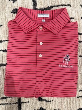 Peter Millar Coral Polo with Navy Stripes